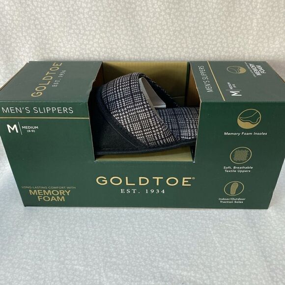 GOLDTOE Men's Size MEDIUM (8-9) Black Memory Foam Slippers - Picture 1 of 8